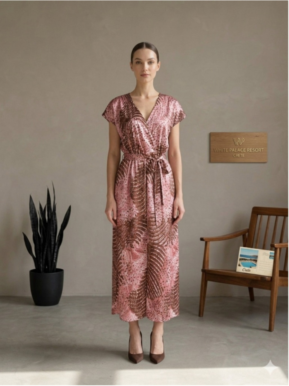 Bobbie Brooks Vintage Maxi Dress Pink Abstract Animal Print Faux Wrap L 14/18